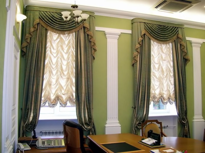 french curtains with fringe in the interior