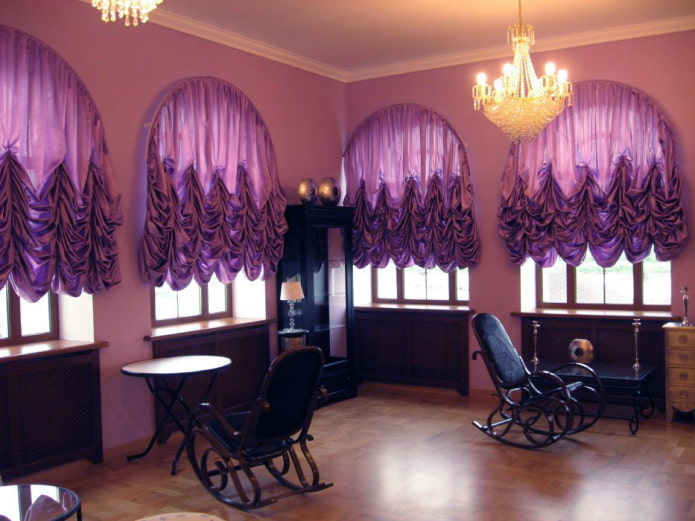 purple French curtains in the interior