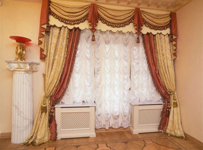 French curtains on a window with a balcony door