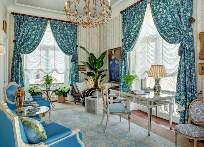 awning curtains in combination with curtains in the interior