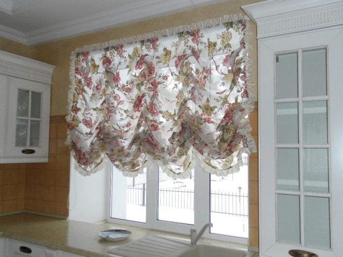 French curtains with floral pattern