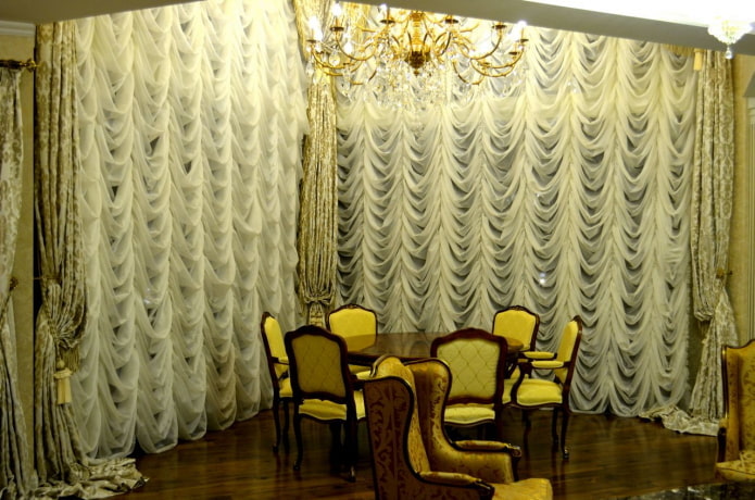 fixed french curtains in the interior