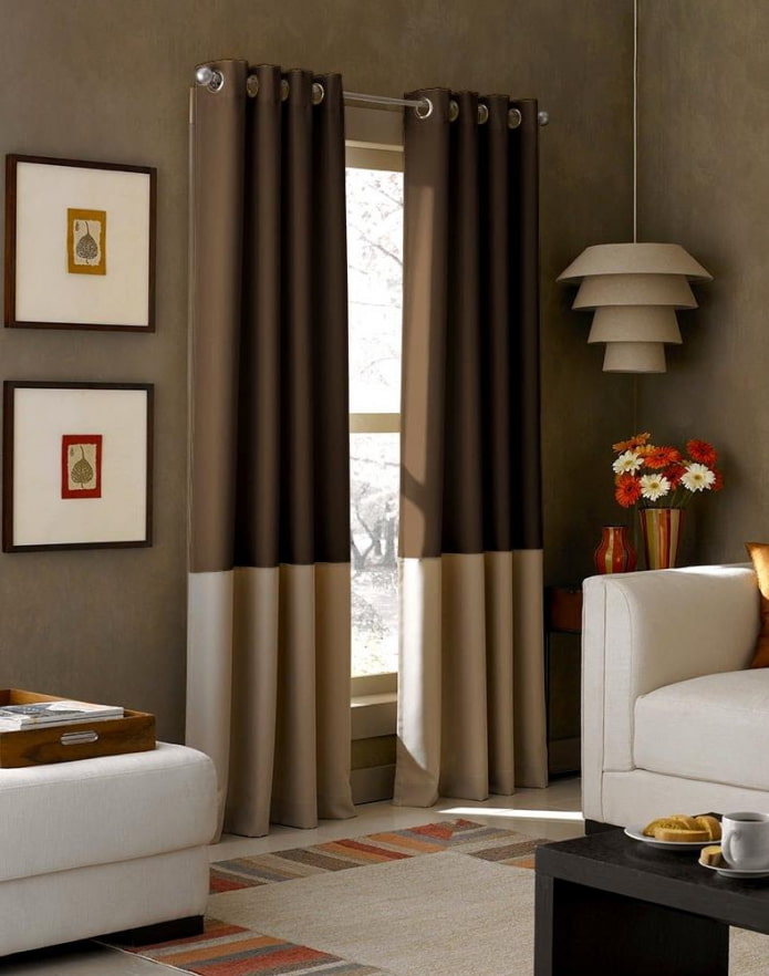 combination of beige and brown on the curtains