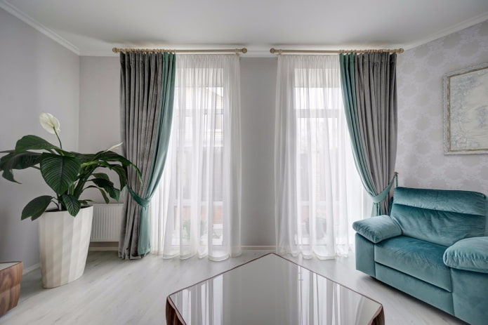 two-tone curtains with hooks in the interior