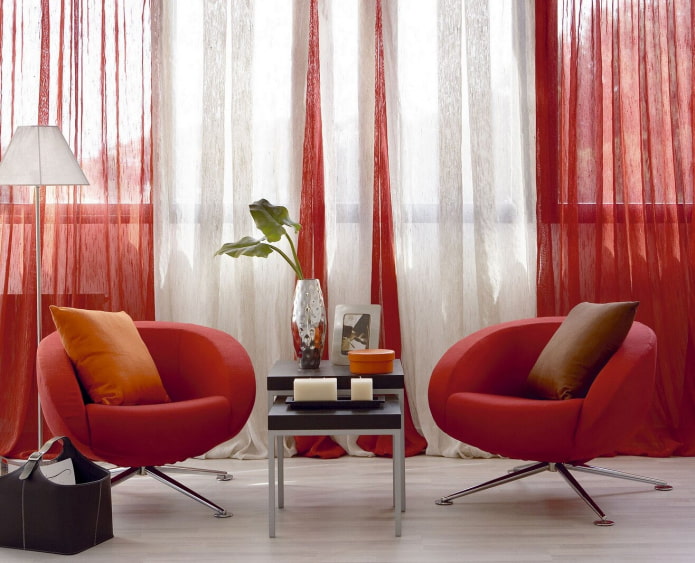 combination of white and red on curtains in the interior