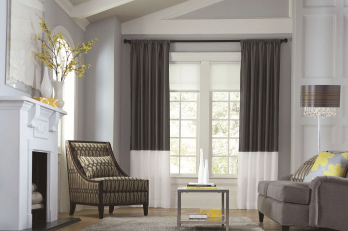 two-tone curtains with a stripe down the bottom
