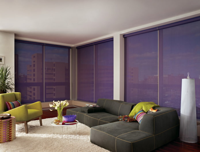 purple roller shutters in the living room
