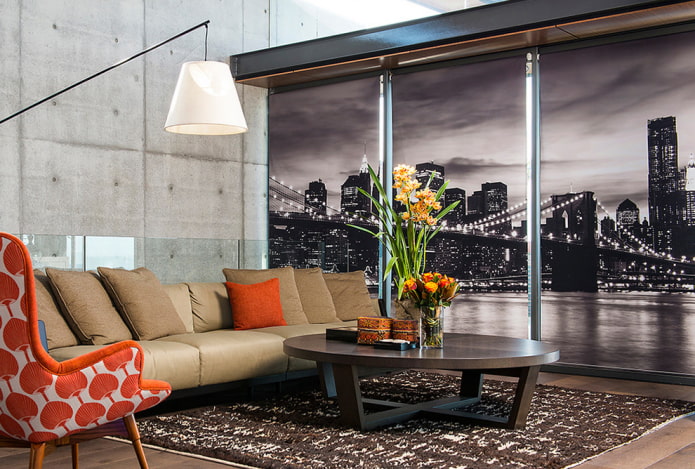 3d curtains with the image of the city