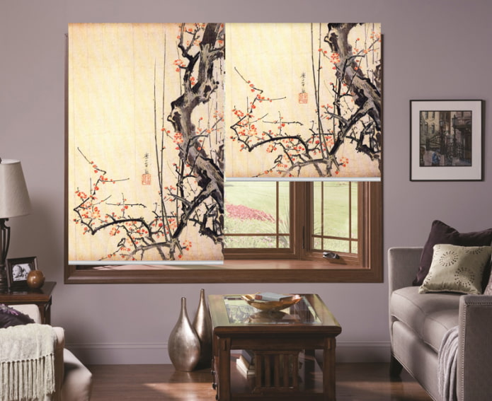 curtains with sakura patterns