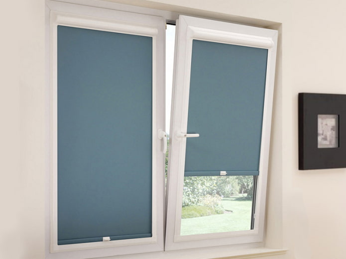 roller blinds on a hinged window