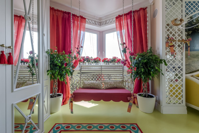 red linen curtains in the interior