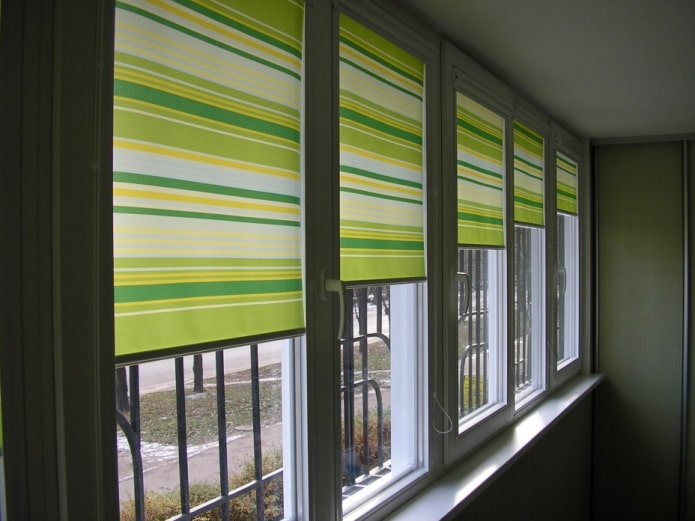 blinds with striped print on the loggia