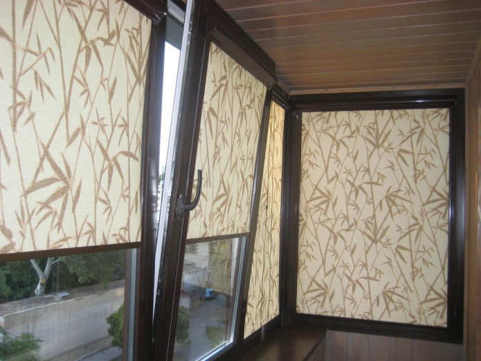 beige blinds with a pattern on the loggia