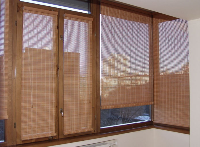 roller blinds made of bamboo on the loggia