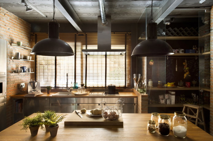 blinds in a loft kitchen