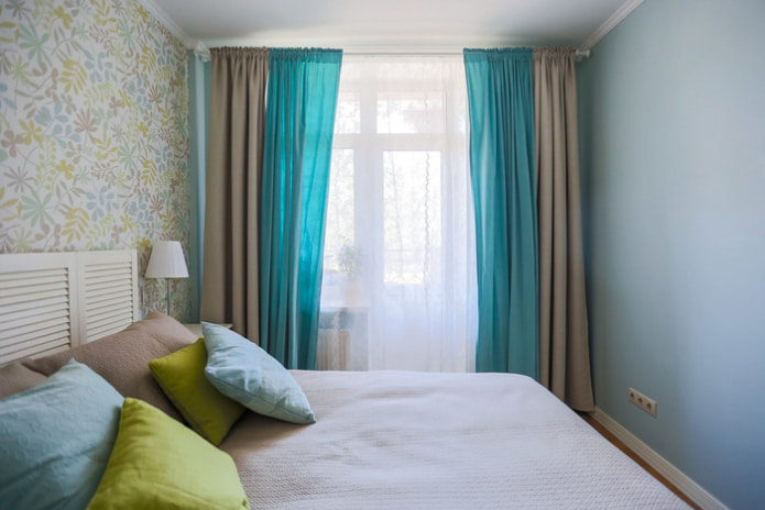 Beige and blue curtains