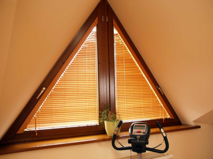 horizontal slats on a triangular window