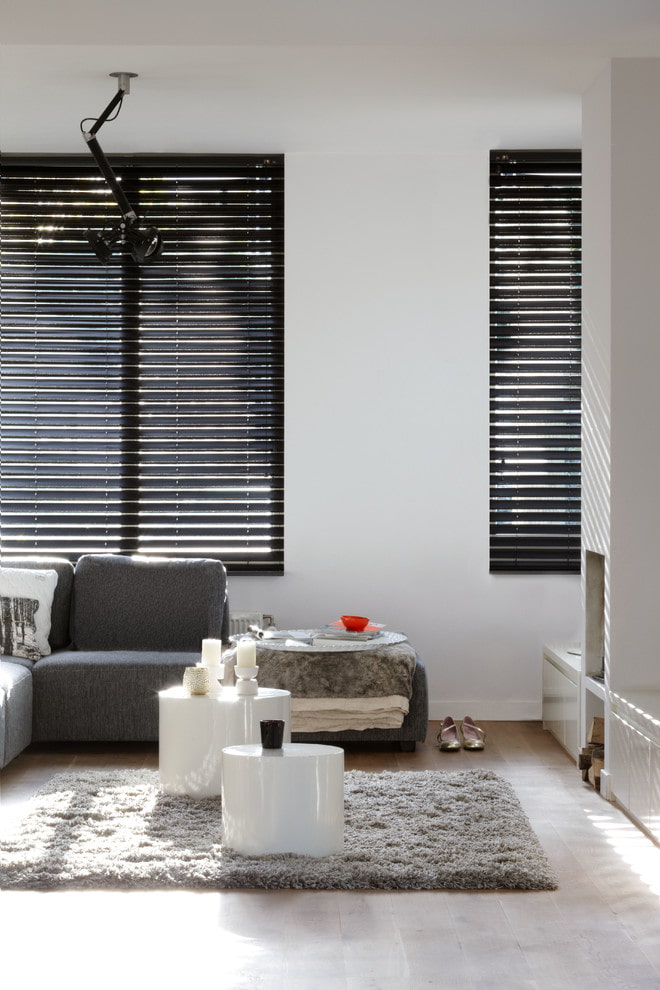 horizontal blinds in black in the living room