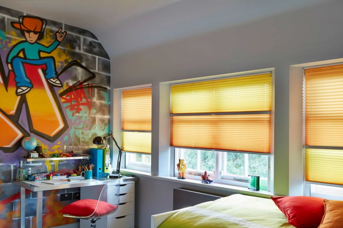 pleated blinds in a teenager's room