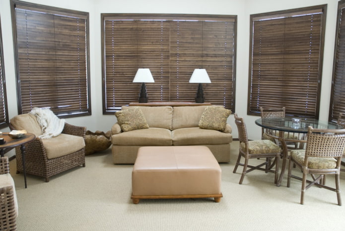 brown horizontal slats in the living room
