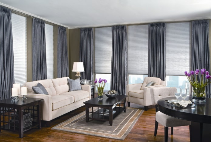 pleated blinds combined with curtains