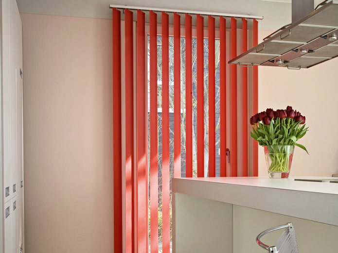 vertical slats in red in the interior