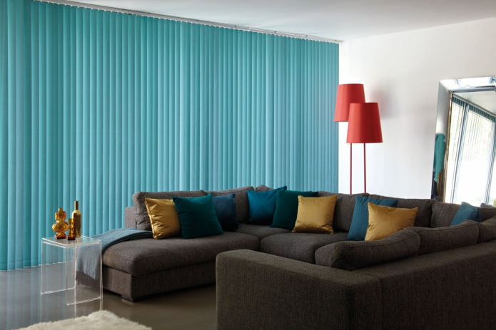 turquoise vertical slats in the interior