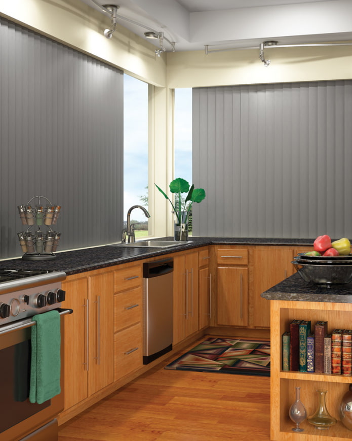 vertical blinds in the interior of the kitchen