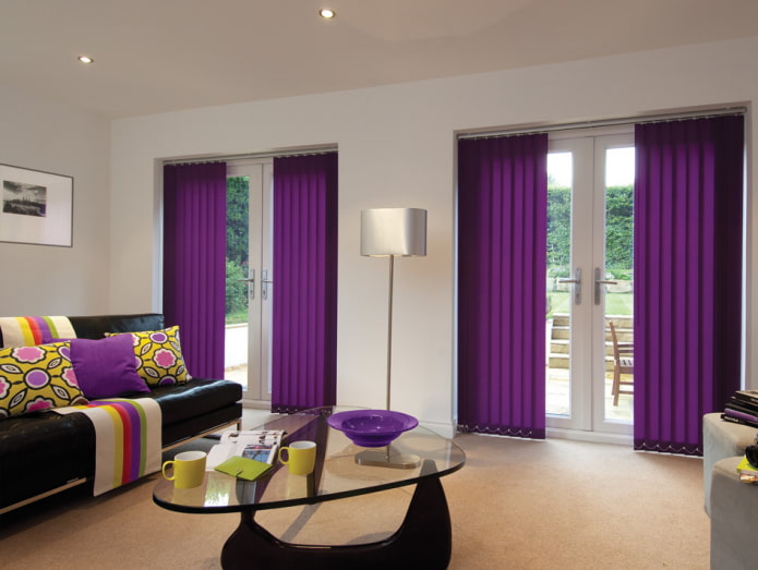 purple blinds in the living room