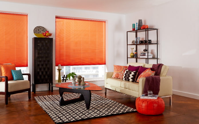 orange horizontal slats in the living room