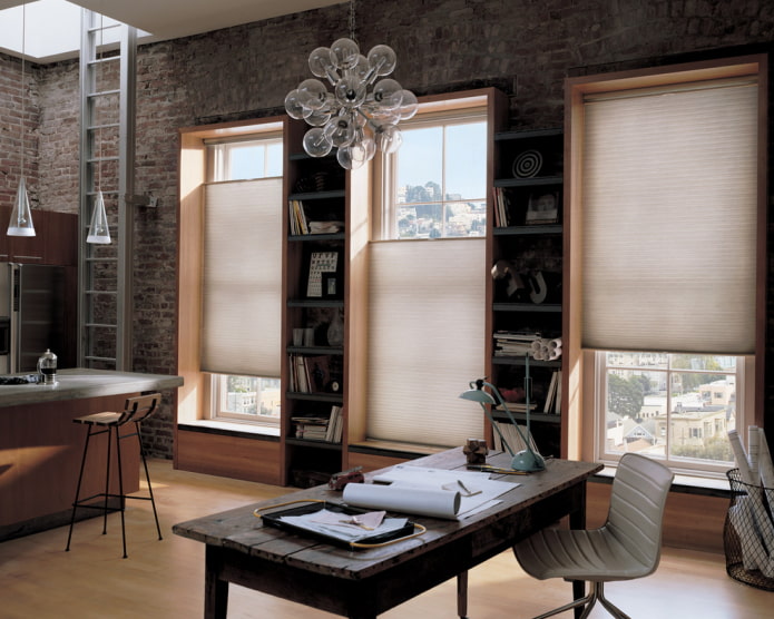 beige pleated blinds in the interior