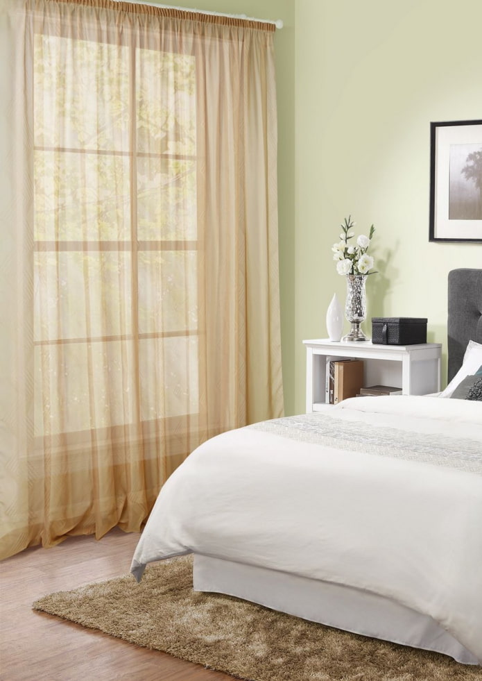 beige curtains in the bedroom