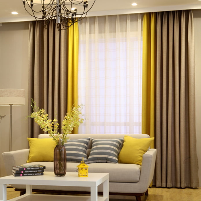 double curtains in the interior of the living room