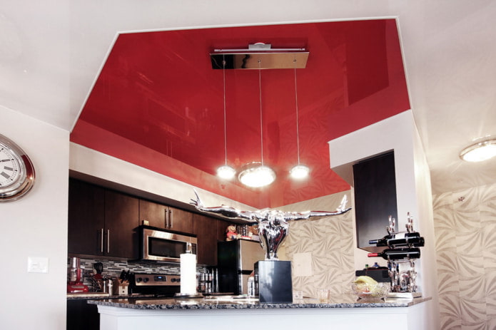 the ceiling in the kitchen of a non-standard pentagon shape