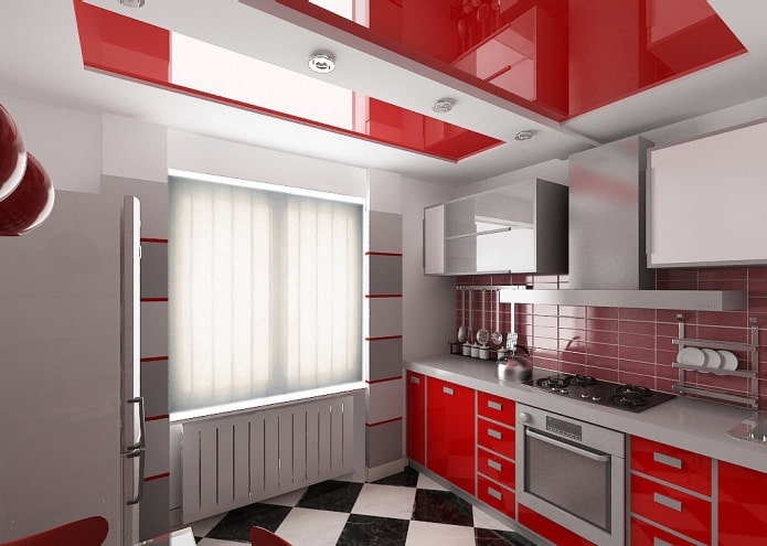 gray walls and red and white ceiling