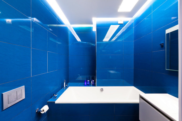 bright blue tiles in the bathroom