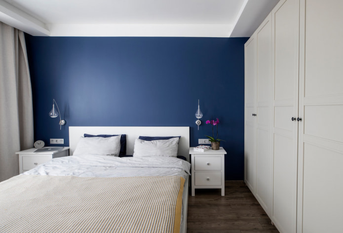 white furniture and blue walls