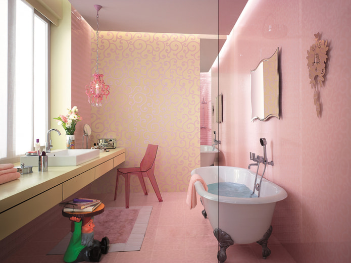 bathroom with pink tiles