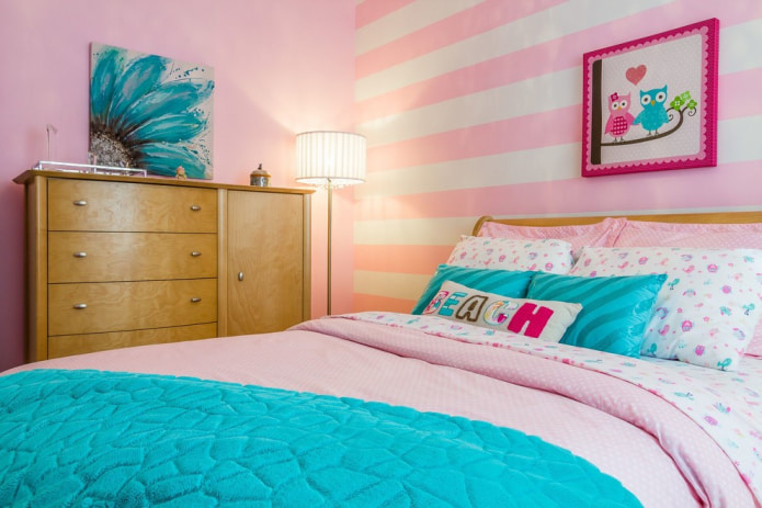 white and pink striped walls