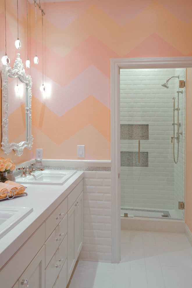 Peach pink bathroom