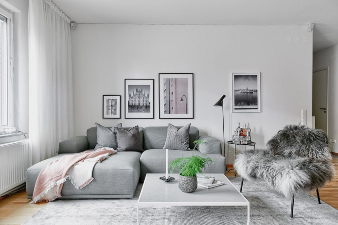 interior design in gray and white colors