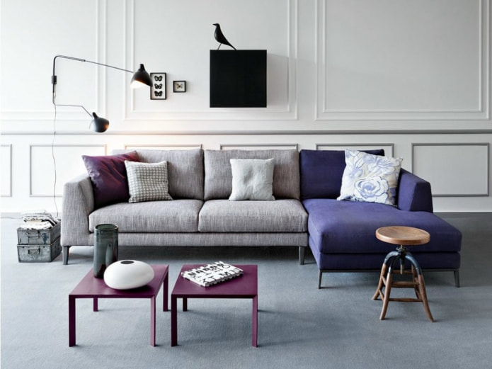 modular sofa with blue inserts