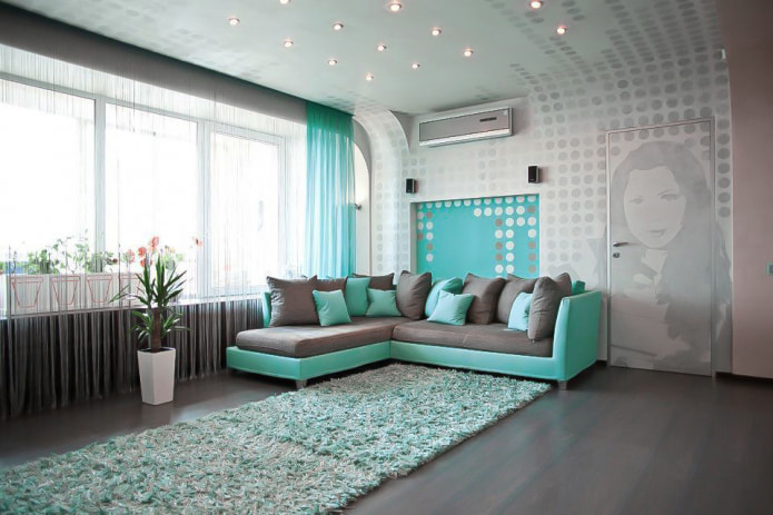 gray-turquoise sofa