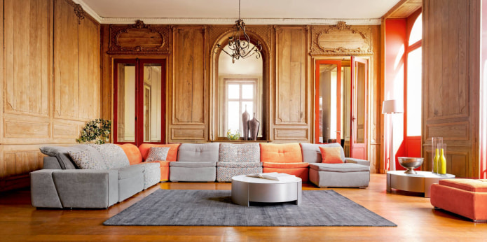 sofa with orange cushions