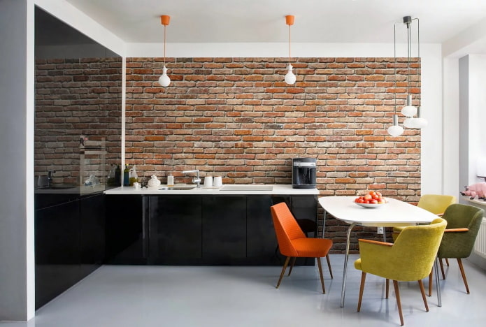 3d wallpaper for brick in the interior of the kitchen