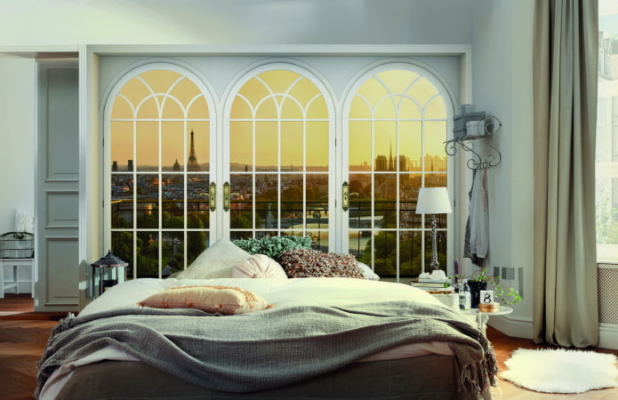 3D-Tapete mit Blick aus dem Fenster im Schlafzimmer