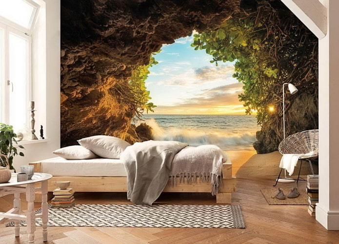 3д тапета која приказује природу у спаваћој соби