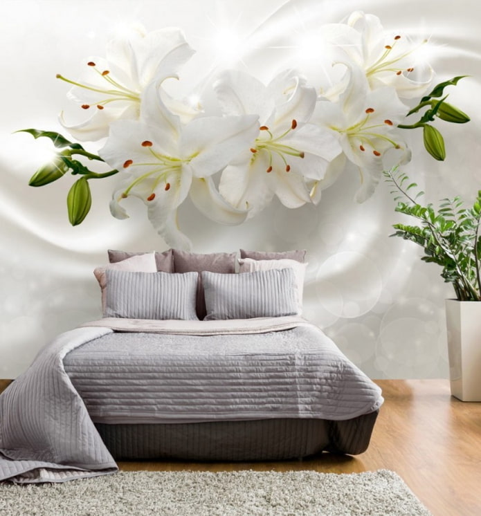 3d wallpaper with flowers in the interior of the bedroom