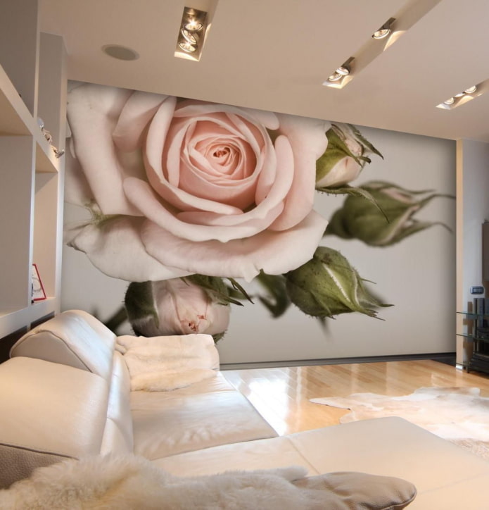3d wallpaper with flowers in the interior of the living room