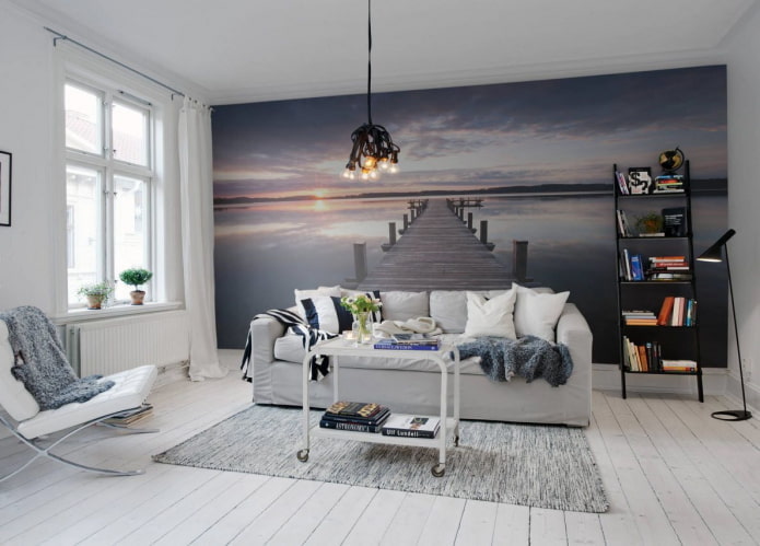 3d wallpaper with a perspective in the interior of the living room